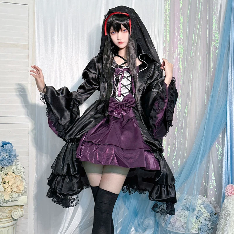 

Anime Madoka Magica Akemi Homura Cosplay Retro Gothic black Lolita Pretty dress women New Costume A