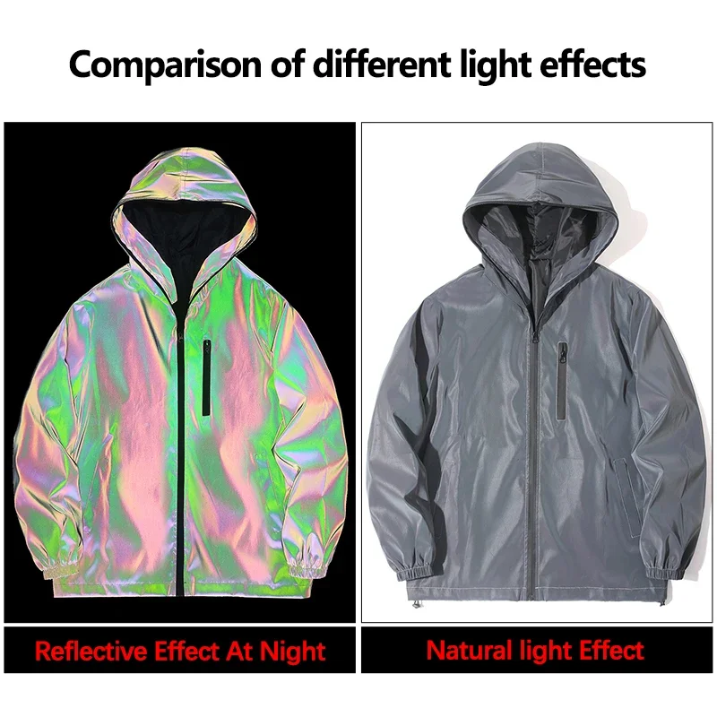 Kleurrijk reflecterend windjack met capuchon, unisex mode, veiligheidsjas voor buiten, fietsen, joggen, hiphop, streetwear, prestaties