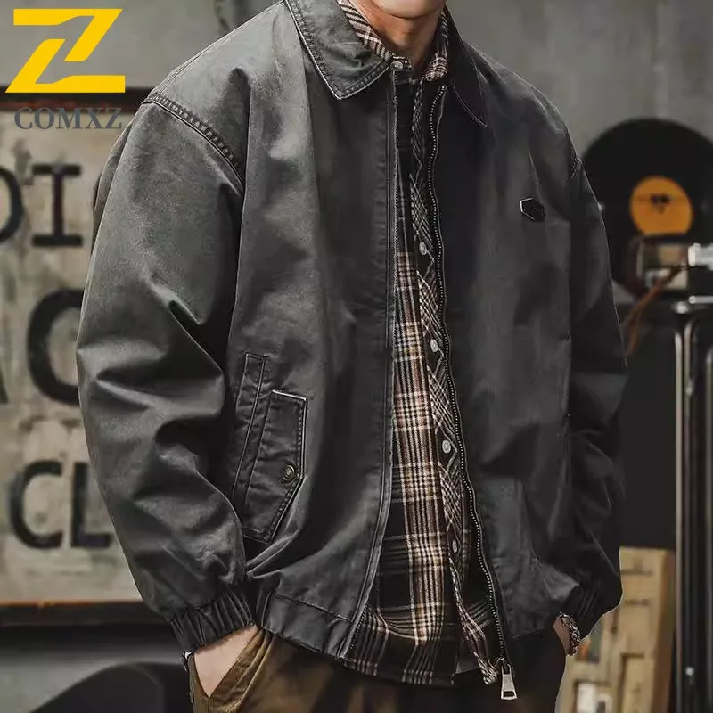 

COMXZ Retro Original Color Denim Jacket Men Urban Fashion Skateboarding Coat 2025New Autumn Black Riding Jeans Jacket for Man