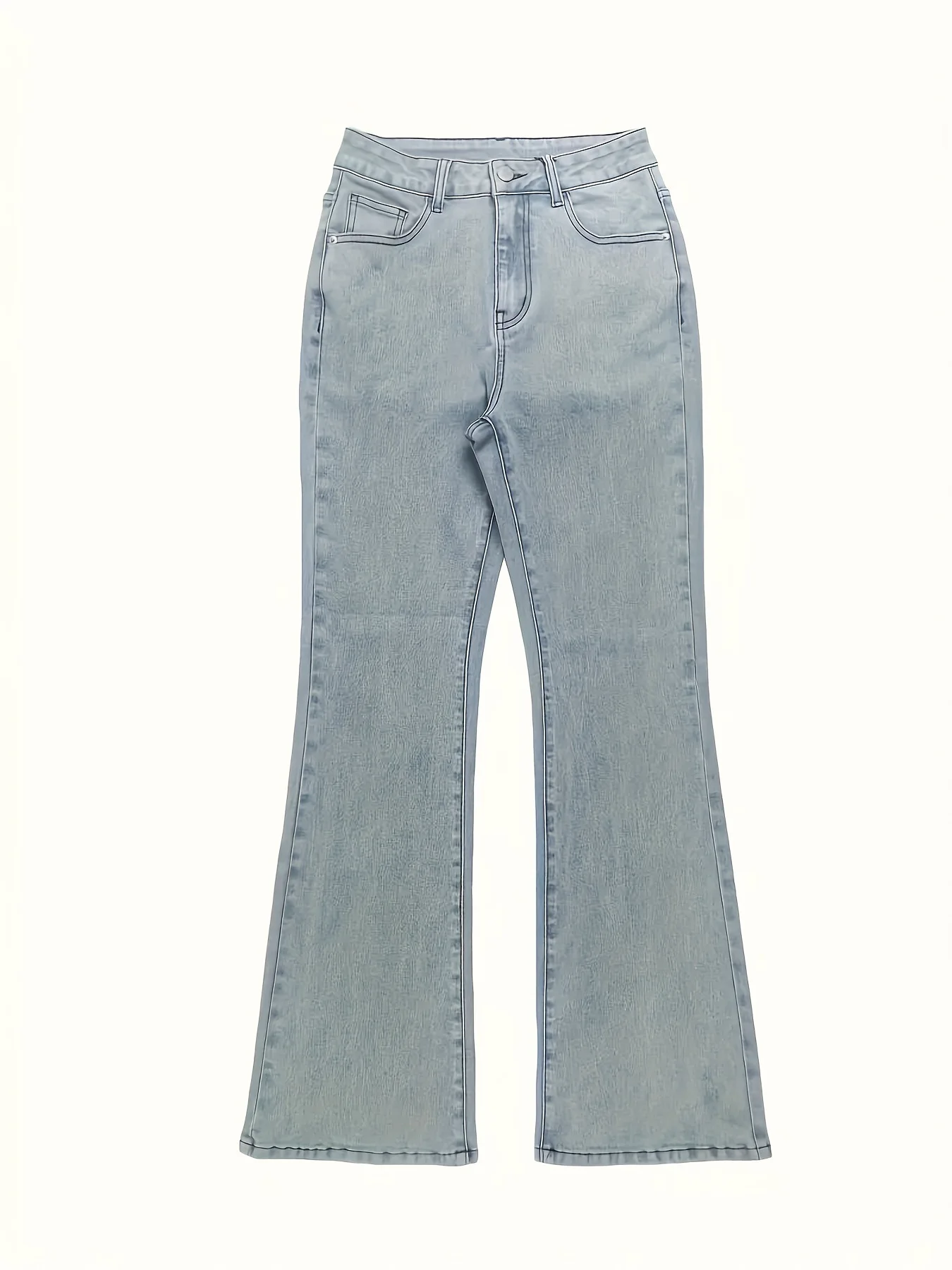 Modische Damen-Jeans Boot Cut Einfarbig Distressed Gewaschen Volle Knöchellänge Taschen Reißverschluss Hohe Taille Jeans Lässig Retro Denim