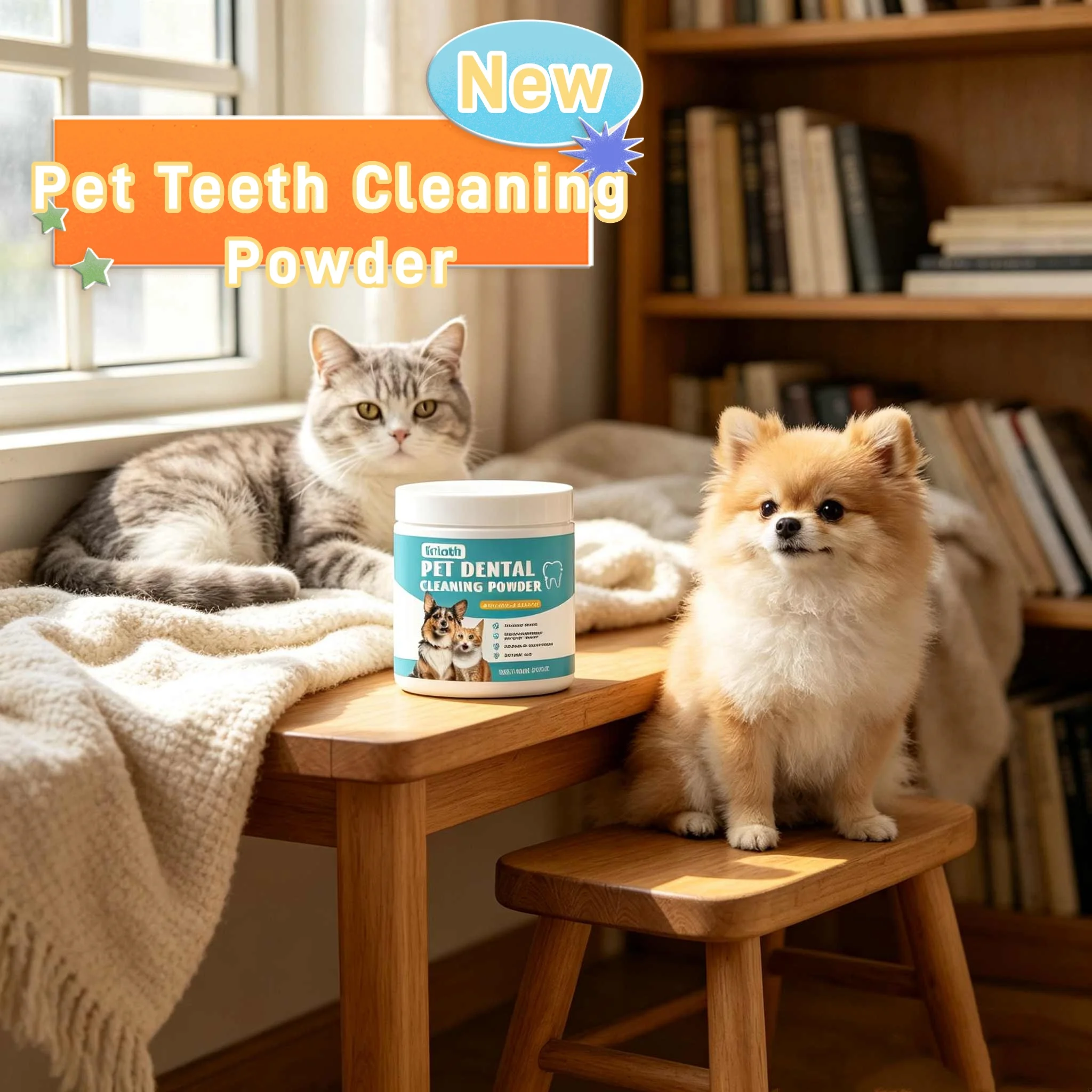 Kriath Dog Teeth Cleaning Powder Reduce Bad Breath Gentle Fresh Removes Tartar Oral Gum Health Whitens Pets Teeth Powders 100g