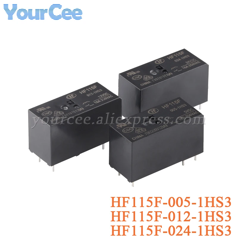 2PCS High Power Relay HF115F HF115F-005-1HS3 HF115F-012-1HS3 HF115F-024-1HS3 1HS3 DC 5V 12V 24V  Foot Distance 5.0mm 6 Pin