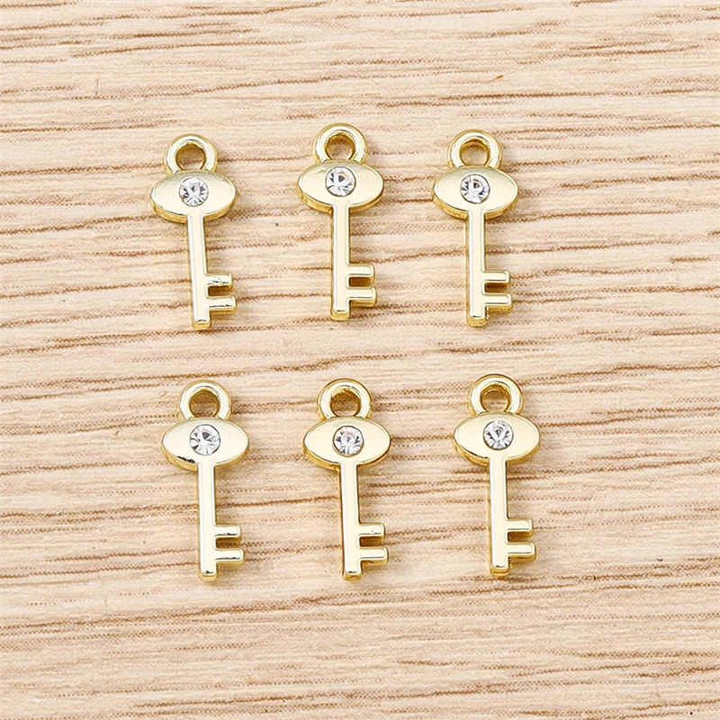 10pcs 5x10mm Cute Mini Crystal Alloy Key Charms Pendants for Jewelry Making Earrings Necklaces Bracelets DIY Crafts Accessories