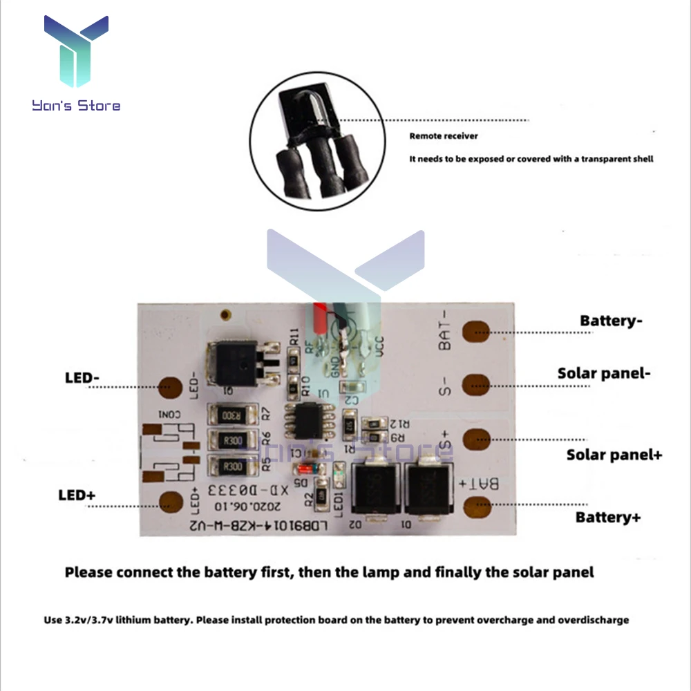 3.2V 3.7V Remote Control Solar Ceiling Light Control Panel Solar Flood Light Integrated Street Light 30W Circuit Board Driver