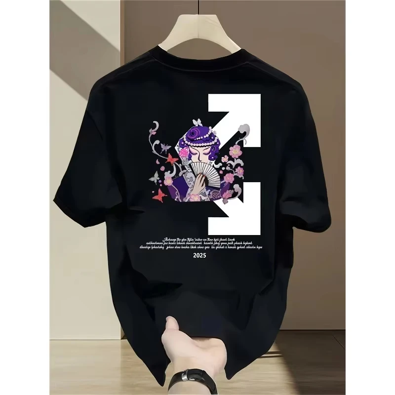 Image of Sommerliches neues Kurzarm-T-Shirt aus geeignetem Material für sowohl Männer als auch Frauen. Es ist ein lockerer und lässiger Sommerstil.