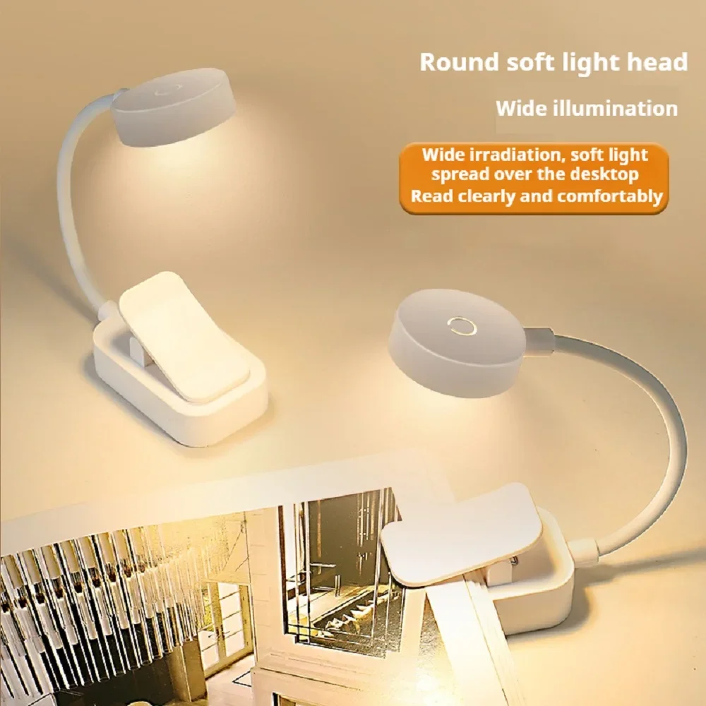 Mini Lampe de Lecture Pliante à réinitialisation, Rechargeable par USB, Veilleuse LED, 3 Modes de Protection des Yeux, Variable en Continu, Flexible, pour Chambre à Coucher