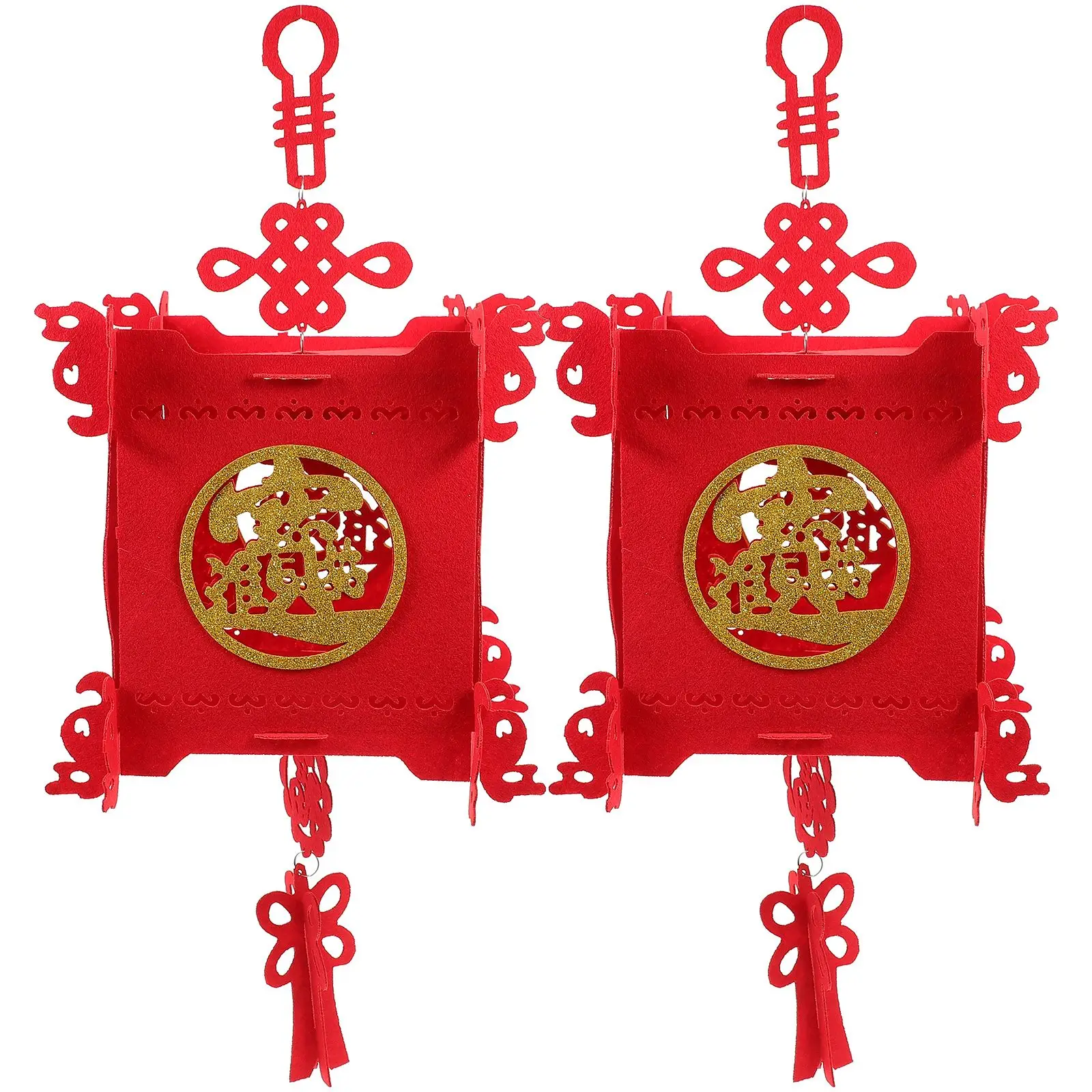 

2Pcs Fu Palace Lanterns Traditional Red Non woven Hanging New Year Spring Decorative Pendant Festival Wedding Decor