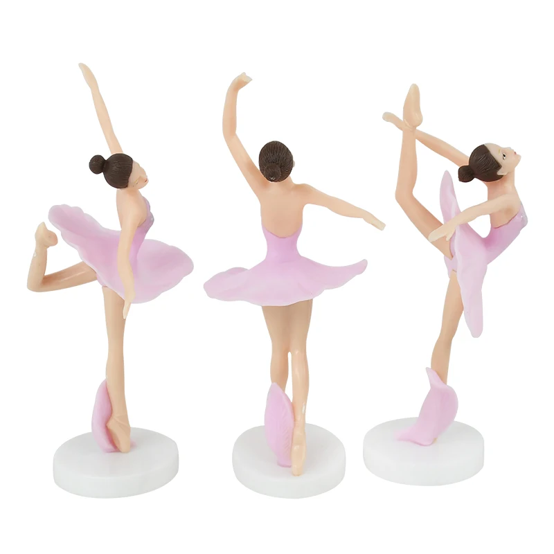 3Pcs Pink Dancing Ballerina Girl Figurine Ballerina Girl Collection Playset Doll Toy Ballerina Girl Dollhouse Cake Topper Decor