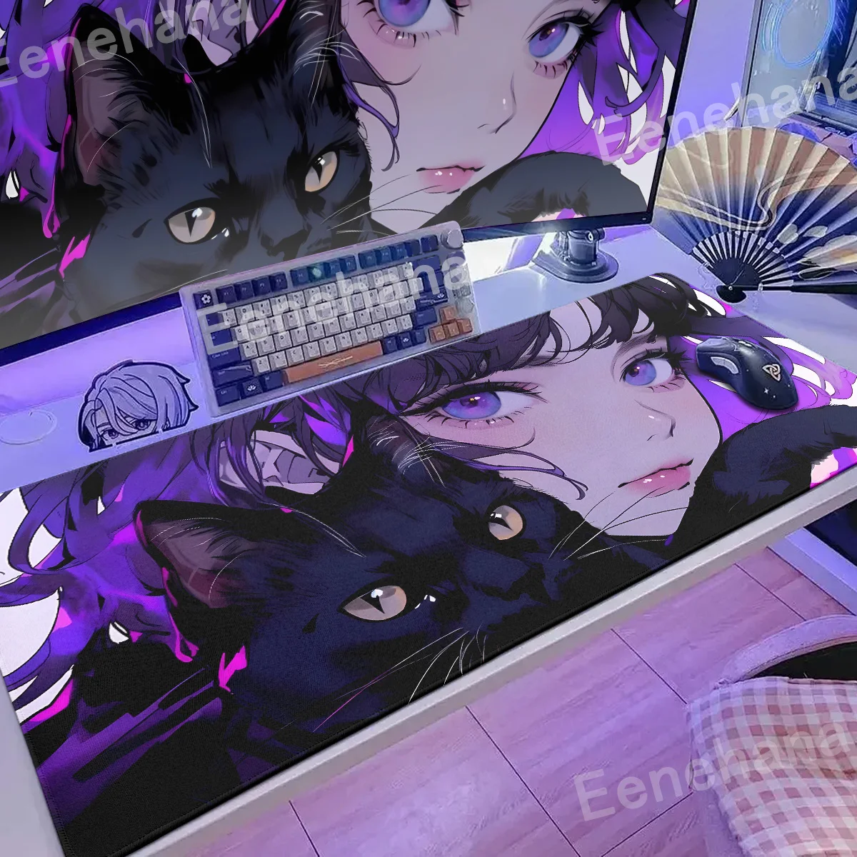 

HD Print Gamer Keyboard Pad XXL Anime Girls Rubber Mouse Pad Kawaii Non-Slip Desk Mat Cute black cat Large Gaming Expansion pad