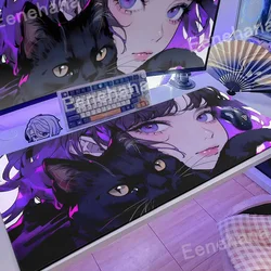 HD Print Gamer Keyboard Pad XXL Anime Girls Rubber Mouse Pad Kawaii Non-Slip Desk Mat Cute black cat Large Gaming Expansion pad