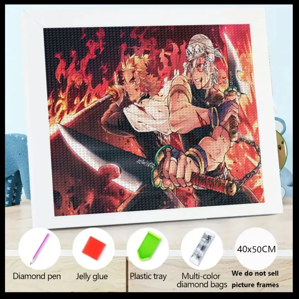

1 шт. 5D DIY комплект алмазной живописи персонажи аниме с огненным фоном, блондинками и колючими волосами, размер 40x50 см, в комплект входит Di