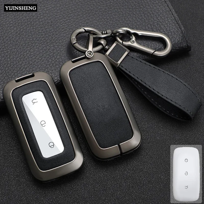 Zinc Alloy+ Leather Car Key Case Cover for 2023 Geely Galaxy L7 MAX Starship New L6 Smart Remote Key Protection Shell Holder Bag