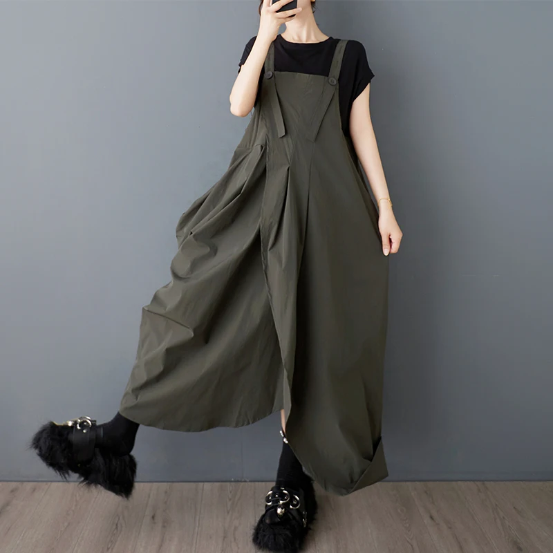 فستان صيفي متوسط الطول فضفاض بدون حمالات غير متماثل، تصميم عصري كبير الحجم، مصنوع من مزيج البوليستر والقطن