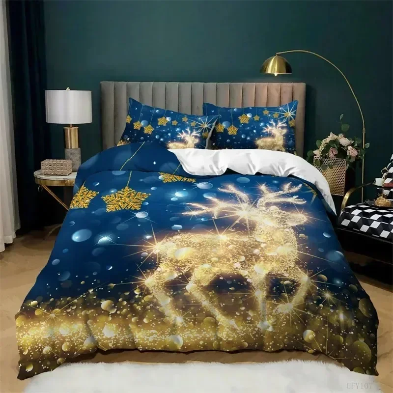 Christmas Deer Duvet Cover Santa Claus Bedding Set Full Queen For Boys Girls Gifts Microfiber Comforter Cover With Pillowcases