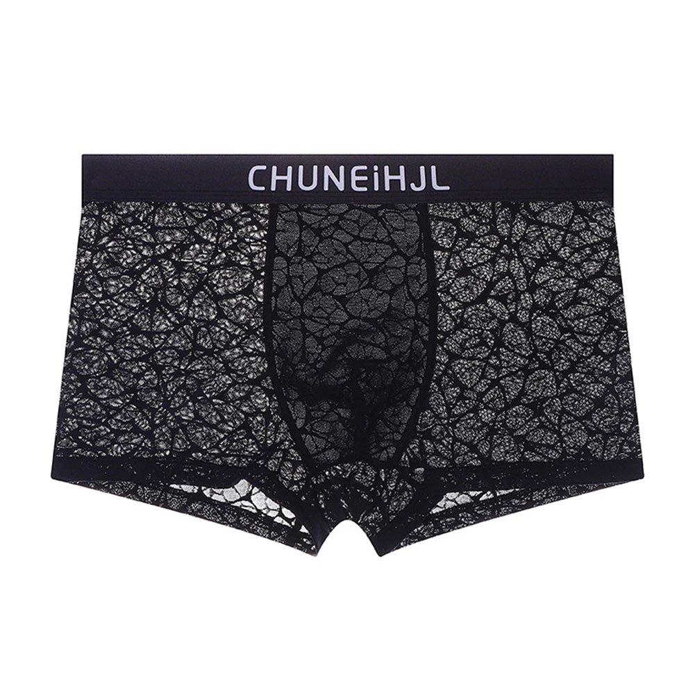 Men Texture Mesh Boxer Shorts Underpants Breathable Elastic Cool Panties U Shape Pouch Trunks Sexy Mesh Sheer Panties
