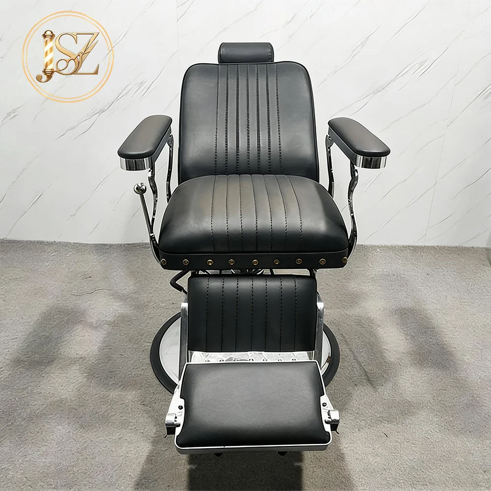 Heavy Duty Chrome Base Hydraulic Reclining Barber Chair Vintage Leather 360 Rotatable Salon Styling Chair