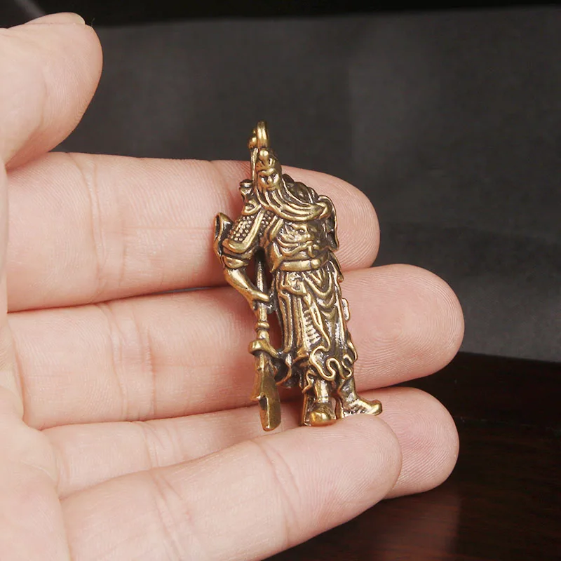 CH Brass Guan Gong Keychain Pendant - Guan Yunchang & Guan Yu God of War and Wealth Copper Sculpture Ornament Home Decor Items view 6