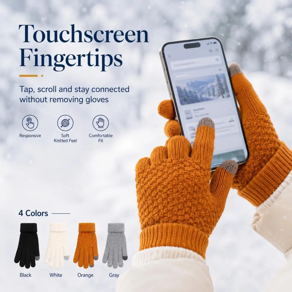 Unisex Winter Knit Touchscreen Gloves Soft, Warm, Stretchy Texting Gloves for Daily and Outdoor Use