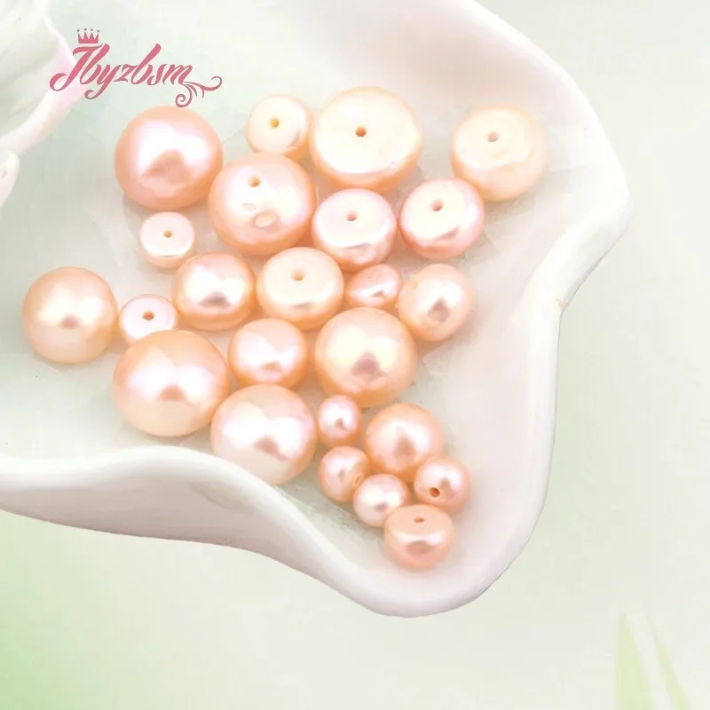 

Natural Half Drilling Pink Freshwater Pearl Button Shape Stone Beads For DIY Earring Jewelry Fashion Style 5 Pair