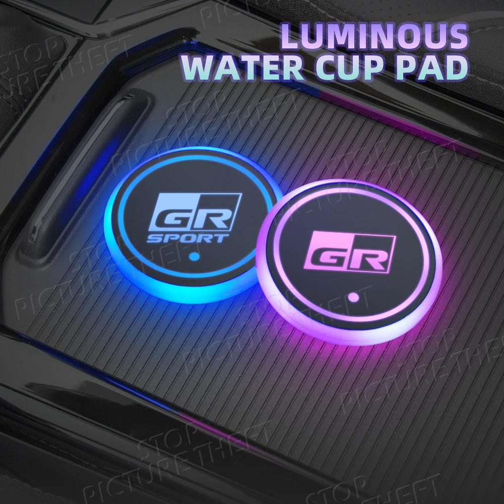 Dla Toyota GR Sport Logo Corolla Hilux Yaris Verso C-HR Camry Emblemat Led Samochodowa mata pod kubek na wodę Uchwyt na napoje Auto Wnętrze Dekoracyjne