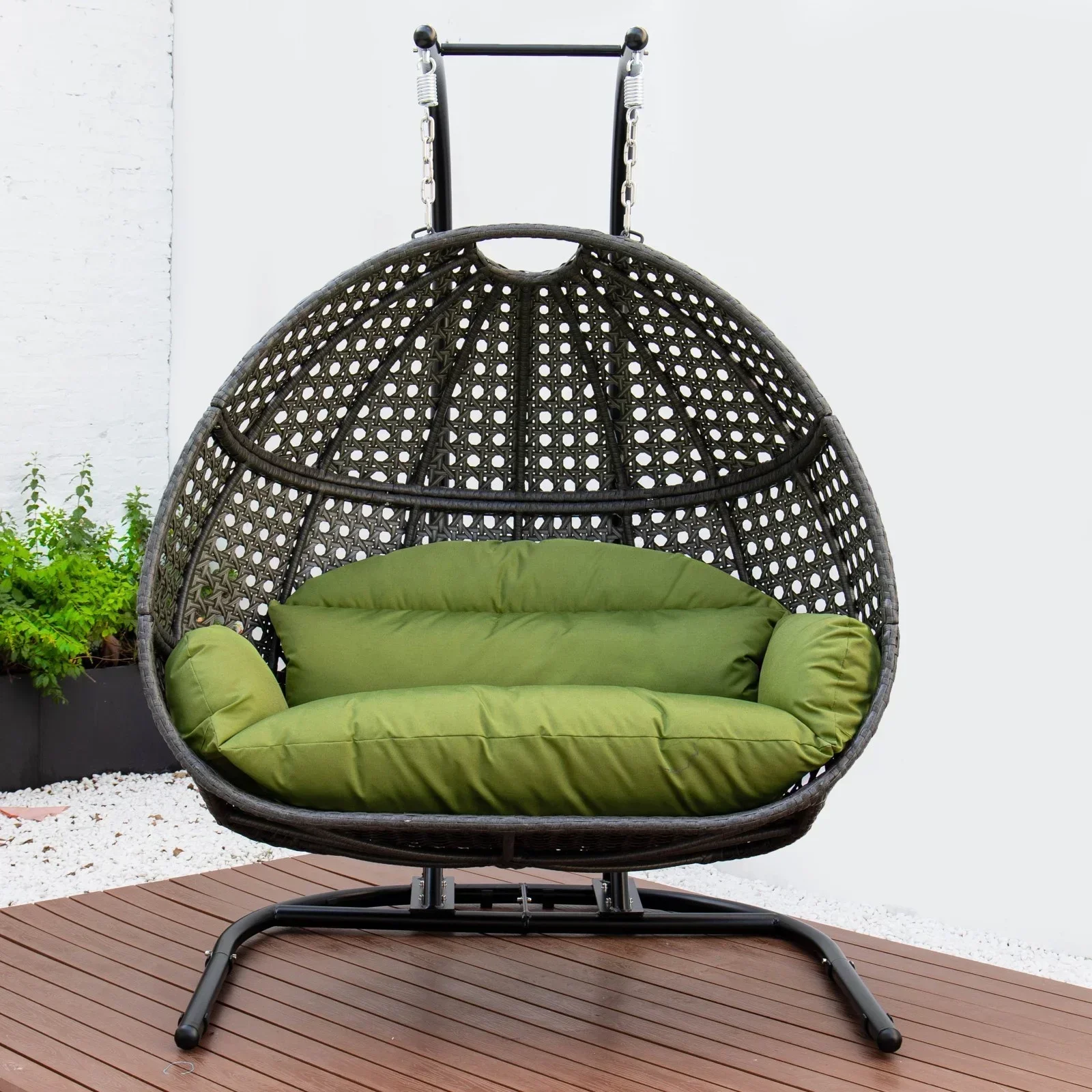 Double Egg Swing Chair Hanging Rattan Swing Egg Chair With Stand