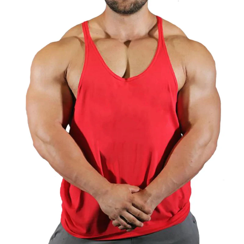 Mens Gym Workout Athletic Stringer Tank Tops Muscle Training Bodybuilding Sports Y-Back Vest Summer Fitness Cotton Undershirts