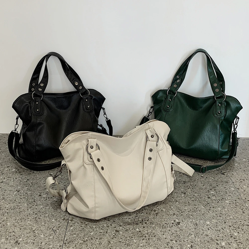 

PU Leather Sling Crossbody Bag Big Size Messenger Handbag Casual Retro Solid Color Soft Female Travel Shopper Mommy Tote Bag