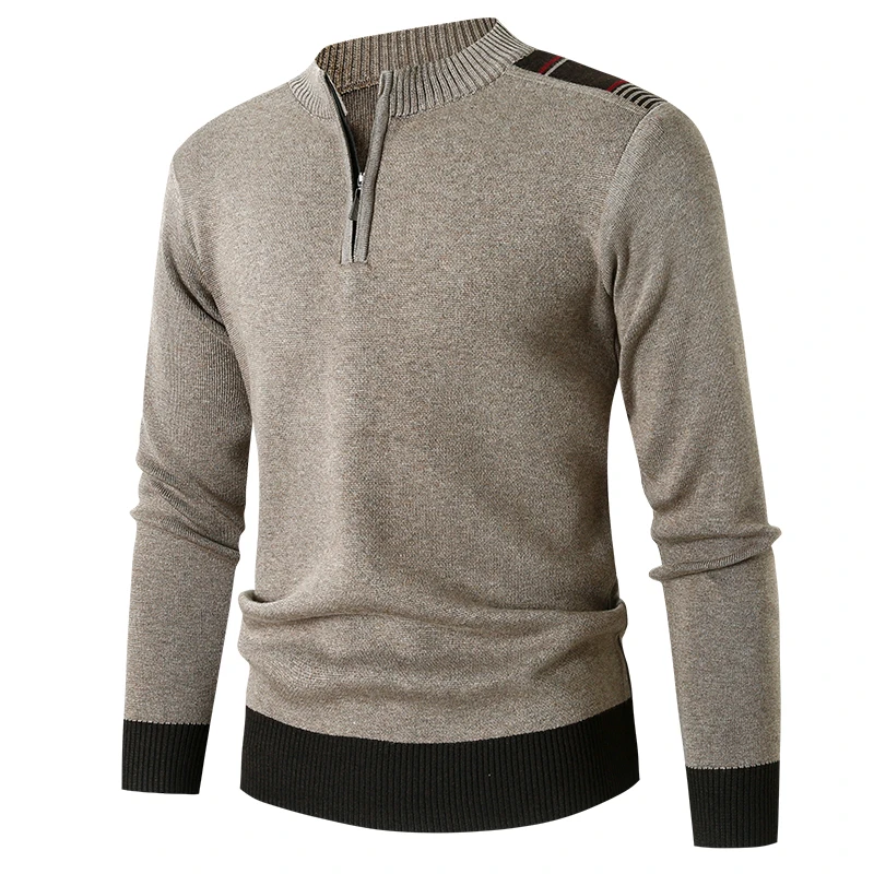 Suéter de punto para hombre, Jersey de punto con cremallera delgada, cuello falso, ropa informal de Color sólido, a la moda, nuevo