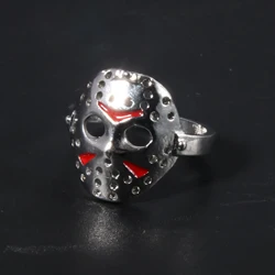 Halloween Jason Mask Ring for Men Women Horror Movie Cosplay Adjustable Ring Fans Party Jewelry Gift