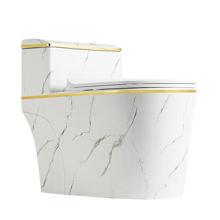 Mable Colored With Gold Line Bathroom Ceramic One Piece Toilets S-trap WC Pan