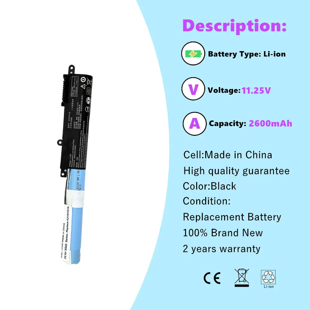 Bateria do laptopa A31N1519 do ASUS F540SC X540LJ F540UP7200 X540S R540L X540SA R540LA X540SC R540LJ 3 ogniw