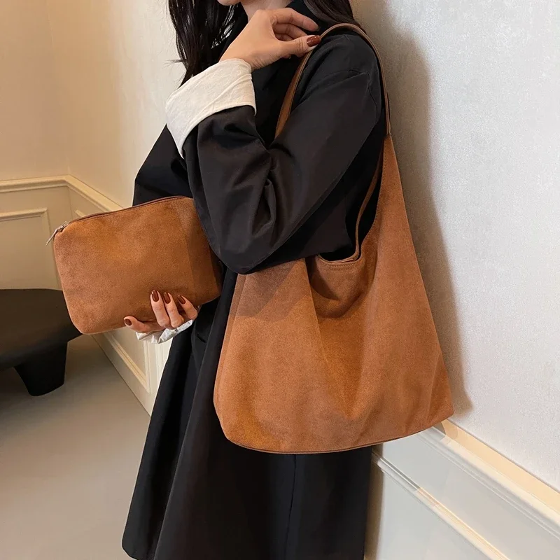 Imitation Deer Skin Frosted Surface Large Capacity High-quality Tote Bag Fashionable Versatile Commuting Armpit Shoulder Bag New