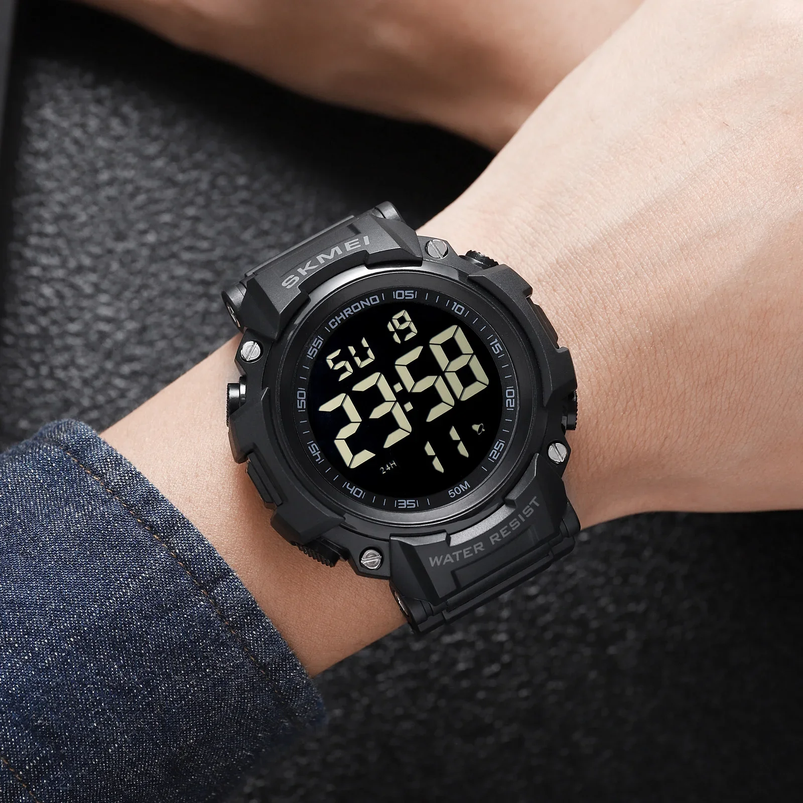 SKMEI-reloj de pulsera Digital para hombre, cronómetro deportivo multifunción con luz trasera de 50M, resistente al agua, con alarma, 1886