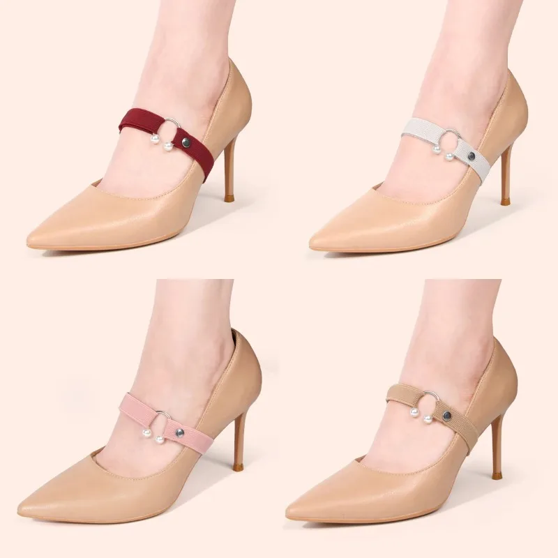 Bling Pearl U Shape Elastic Shoe Ankle Straps Adjustable Anti Slip Off Heel Holders Decorative Replacement Bands for Women