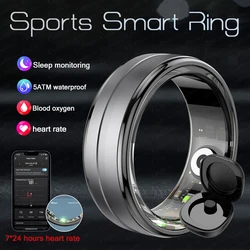 For Android IOS 5ATM Waterproof Smart Ring Heart Rate Blood Oxygen Health Monitoring Fitness Stainless Steel Ring for Men Women