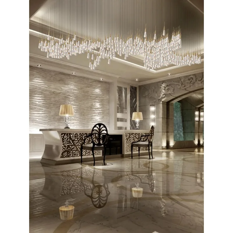 Hotel Lobby Chandelier Nordic Style Living Room Villa Hall Duplex High Ceiling Crystal LED Customable Hanging Light