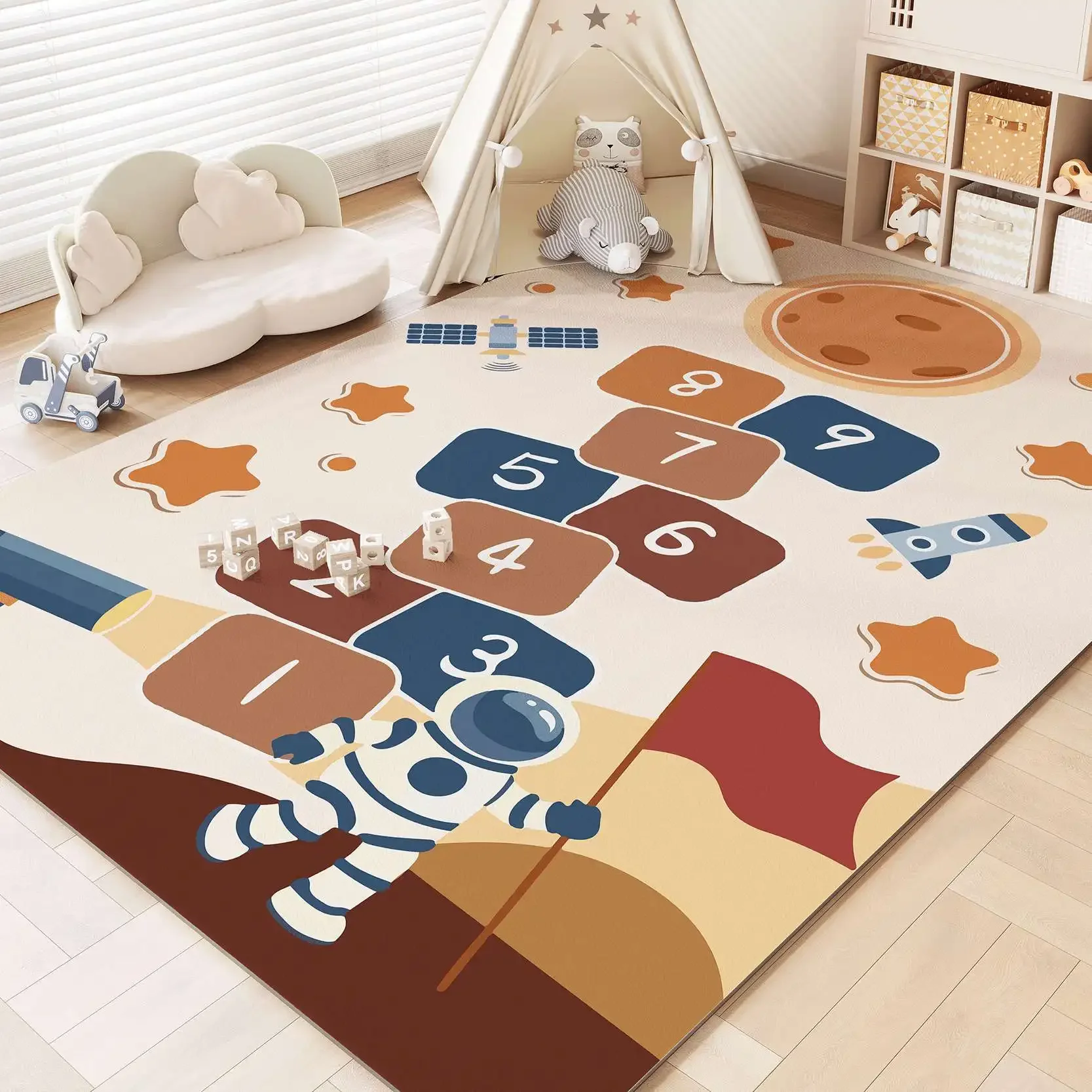 Kids Educational Game Rug Children Playroom Carpet Number Hopscotch Traffic Design Non-toxic Durable Home Decor Cute Styles