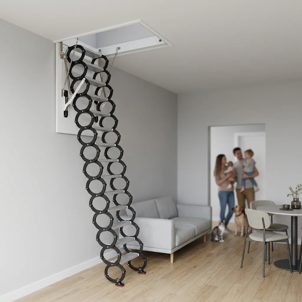 ！@Retractable Attic Side Staircase Concealed Wall-Mounted Staircase Manual Model Suitable for Home Garages