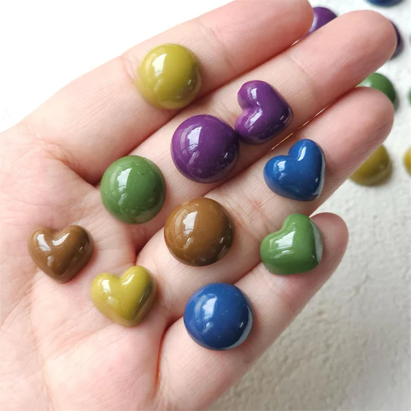 Winter style 100pcs/lot 14mm color print geometry rounds hearts shape resin cabochon beads diy jewelry garment hair accessory