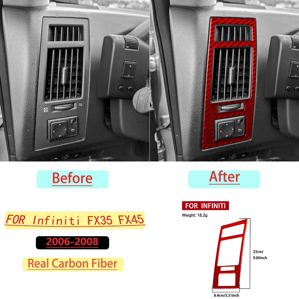 For Infiniti FX35 FX45 2006–2008 Car Speedometer Left Air Vent Trim Red Real Soft Carbon Fiber Interior Car Accessories Sticker