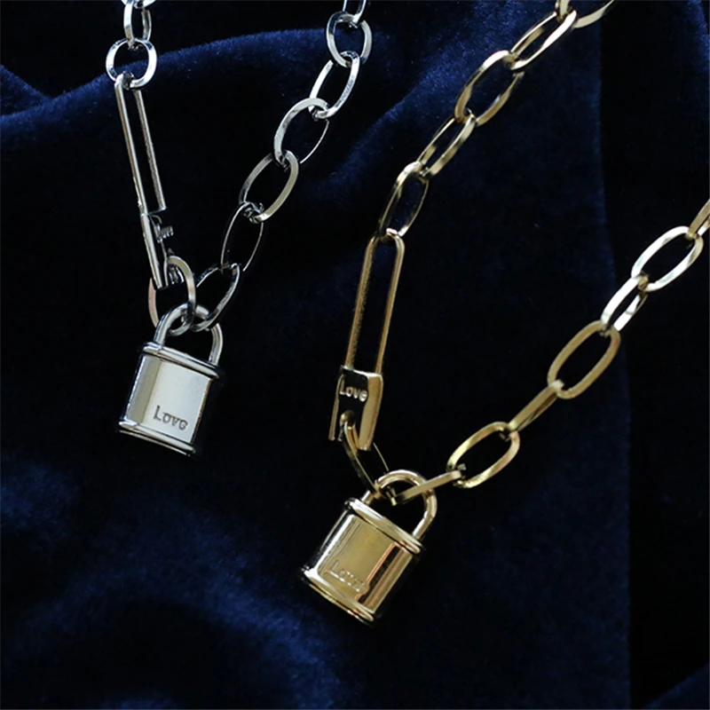 Clavicle Chain with Lock Necklace for Women Padlock Pendant  High Quality Titanium Steel Plated 18K Gold Choker Fashion Jewelry
