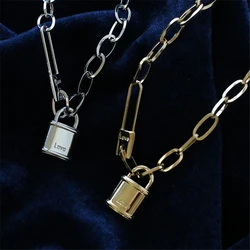 Clavicle Chain with Lock Necklace for Women Padlock Pendant  High Quality Titanium Steel Plated 18K Gold Choker Fashion Jewelry