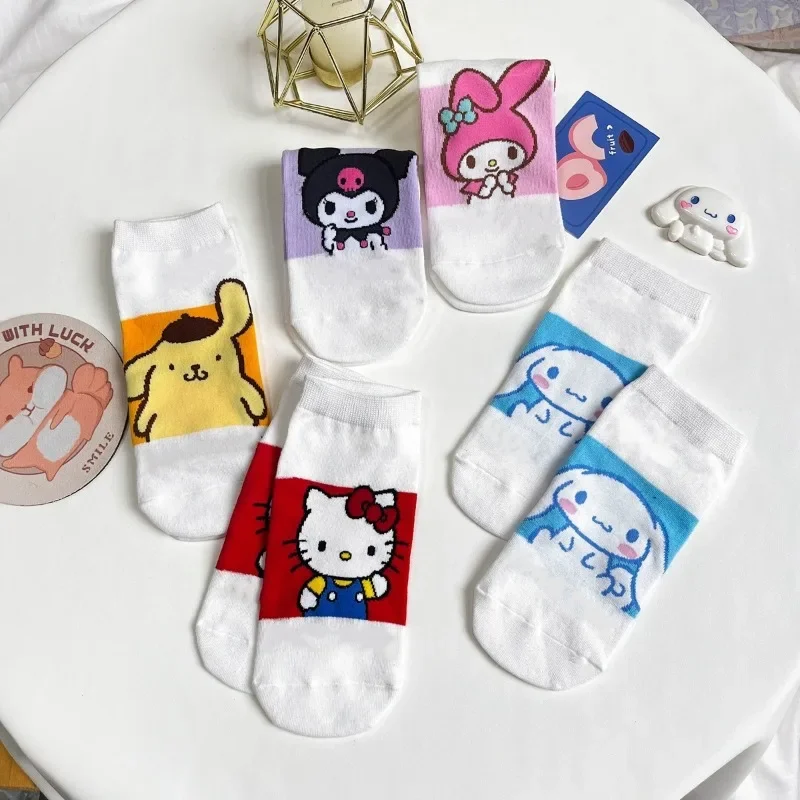 Kawaii Sanrio Cinnamoroll My Melody Anime Cotton Socks Cute Hello Kitty Kuromi Cartoon Ins Boat Stocking Gifts for Girls Boys