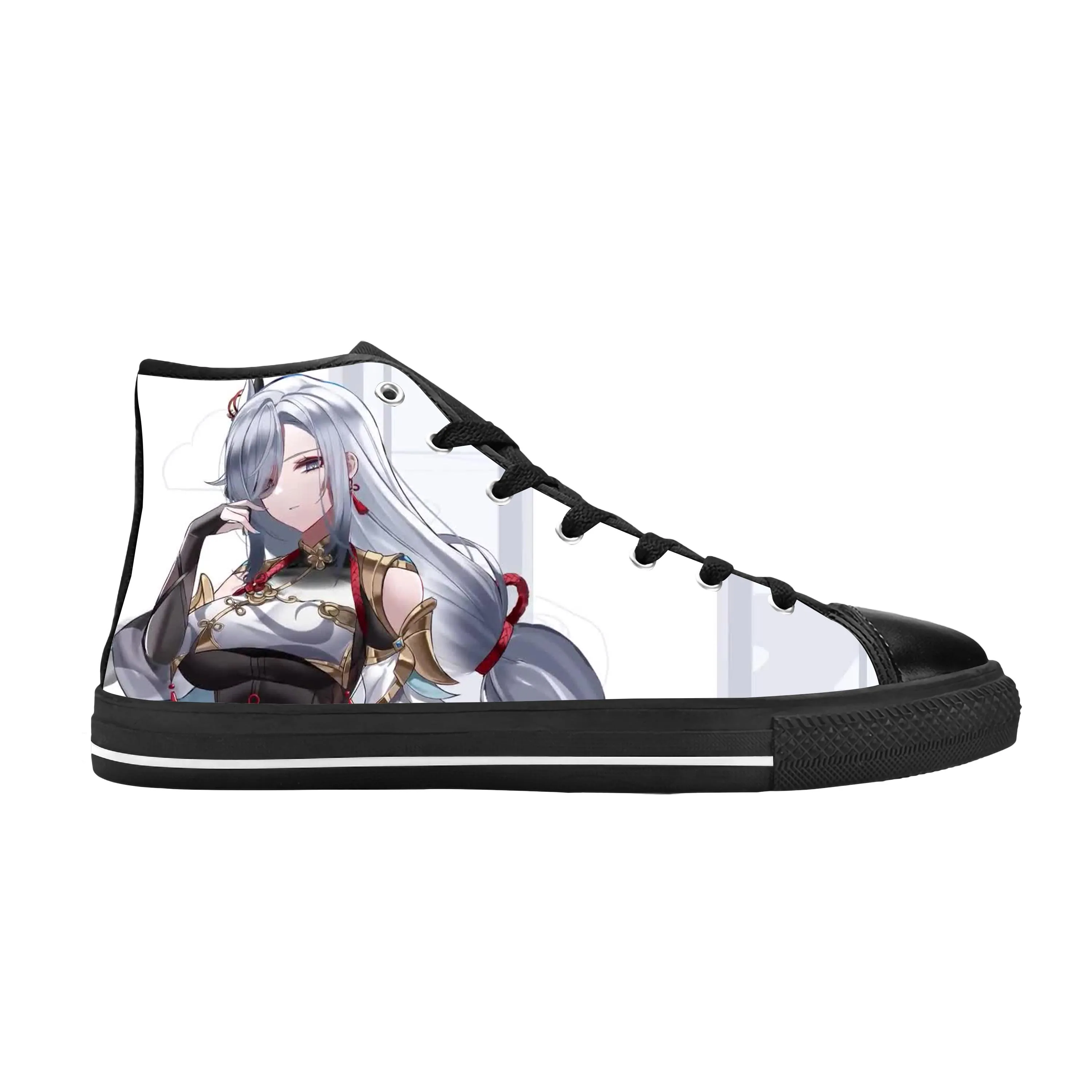 Anime Manga Cartoon Spiel Genshin Impact Shenhe Casual Stoff Schuhe High Top bequeme atmungsaktive 3D-Druck Männer Frauen Turnschuhe