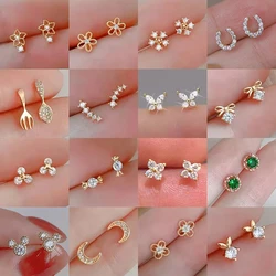Korean Fashion Sweet Cute Flower Mini Stud Earrings For Women Teens Gold Color Hypoallergenic Daily Wear Jewelry Gift