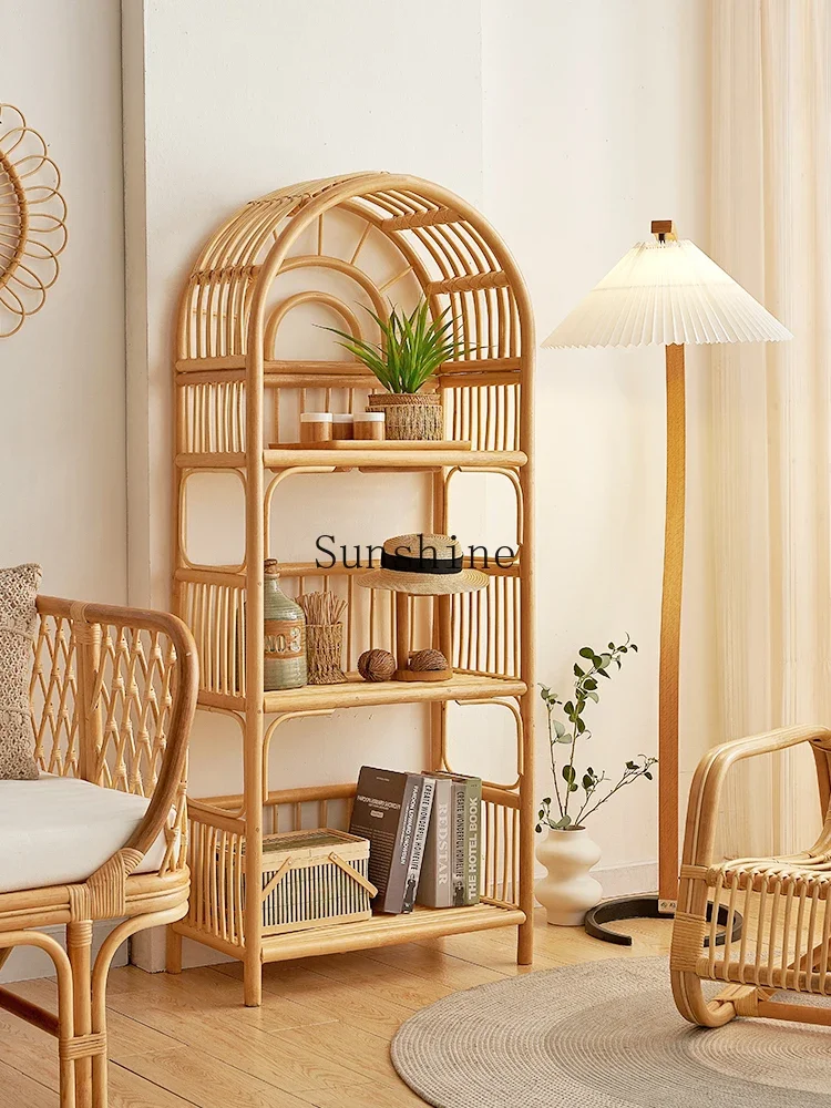 Bohemian Rattan Homestay South East Asia Rattan Art Floor Storage Shoe Rack Japanese Storage Bookshelf