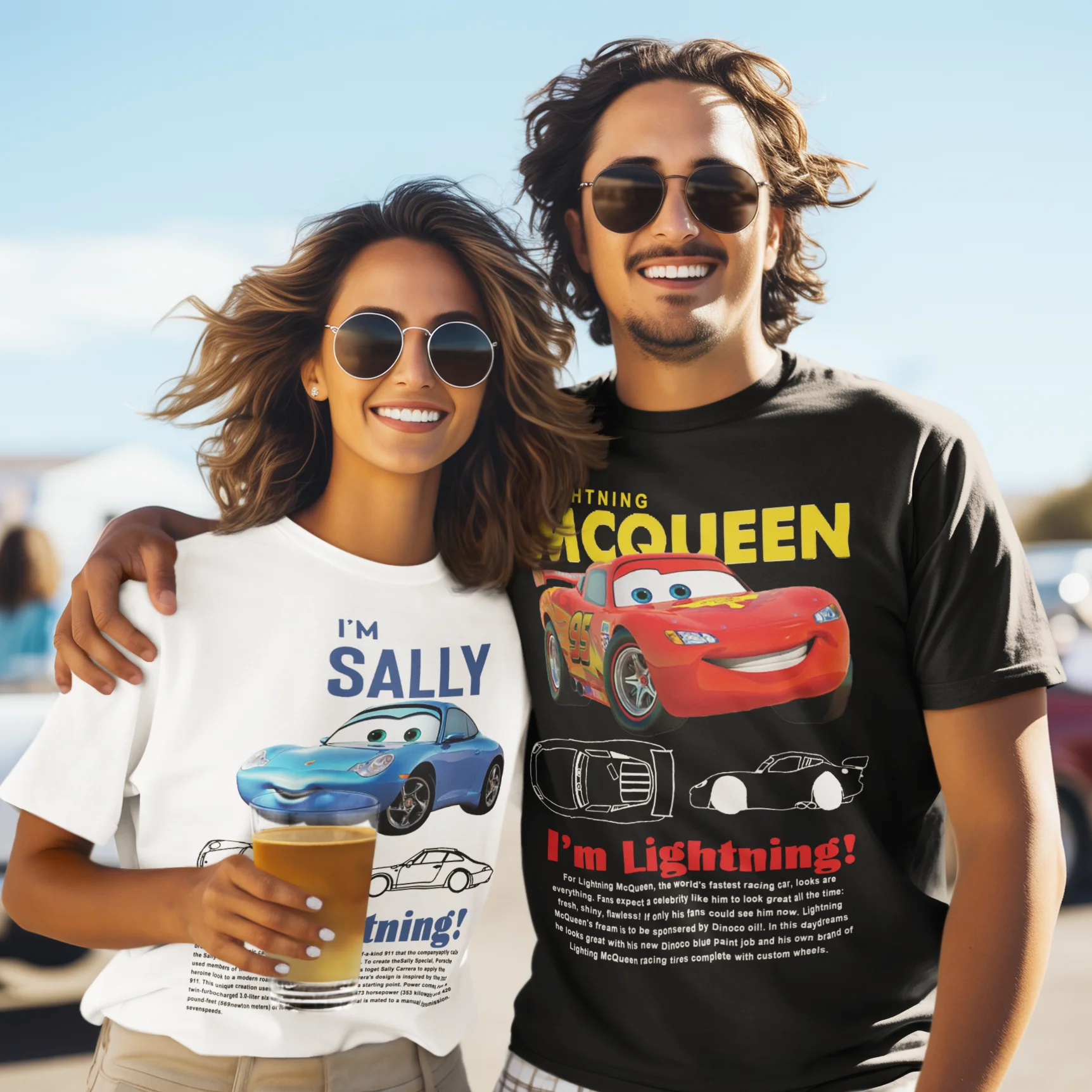 i'm Lightning cars Mcqueen Sally Merch T-Shirts for Men Women Couple Novelty Pure Cotton Summer Tees