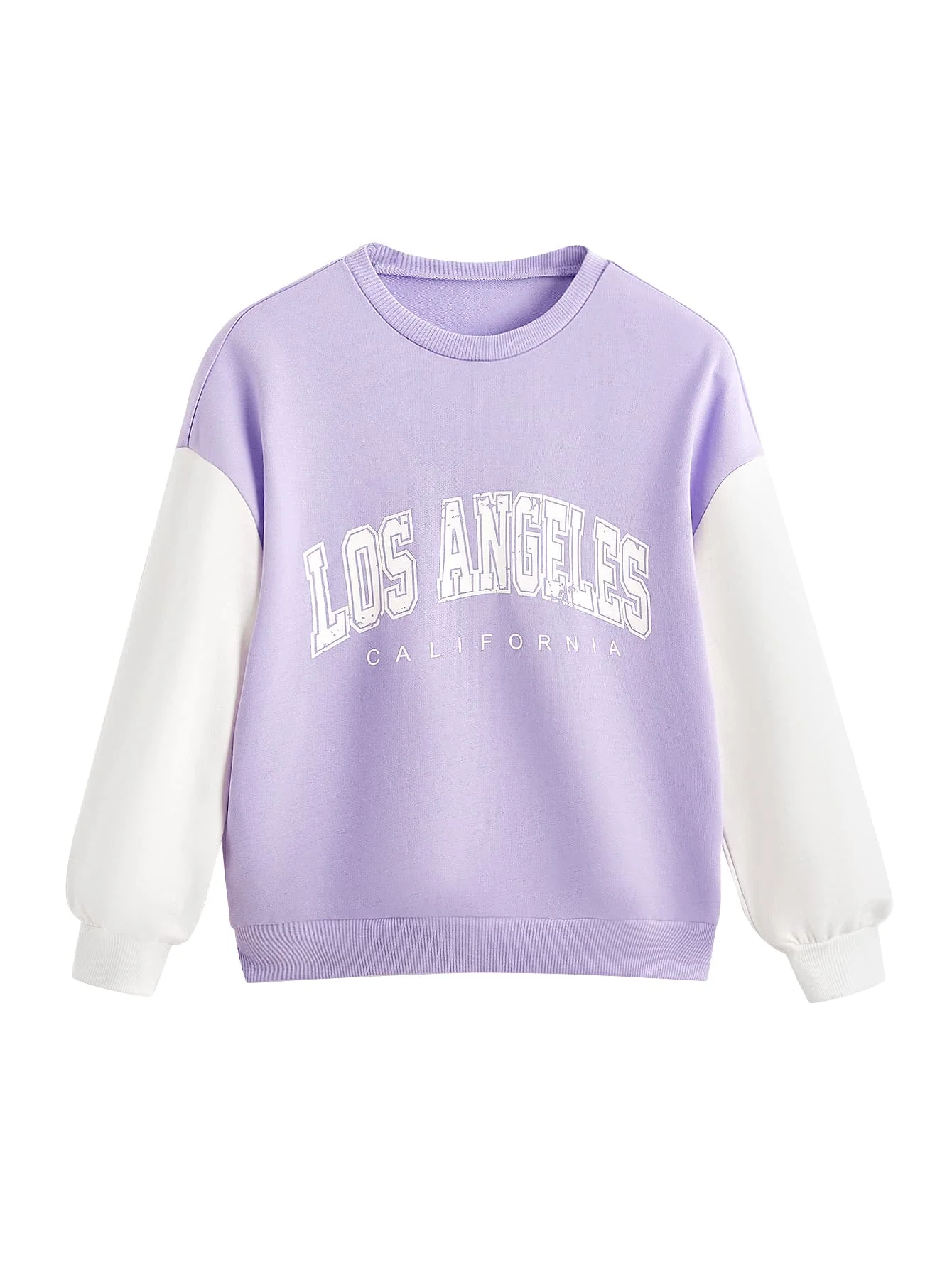 Spring and autumn children\'s girls round neck letters hot purple splicing long sleeves lazy wind comfortable casual hoodie