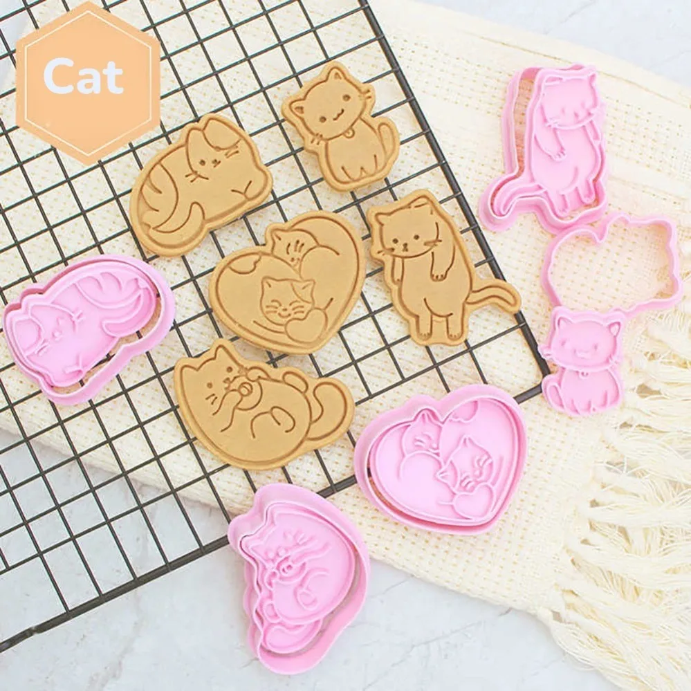 Cute Cat Cookie Cutters Biscuit Mold Stamp Kitchen Baking Pastry Bakeware Dessert Baking Supplies