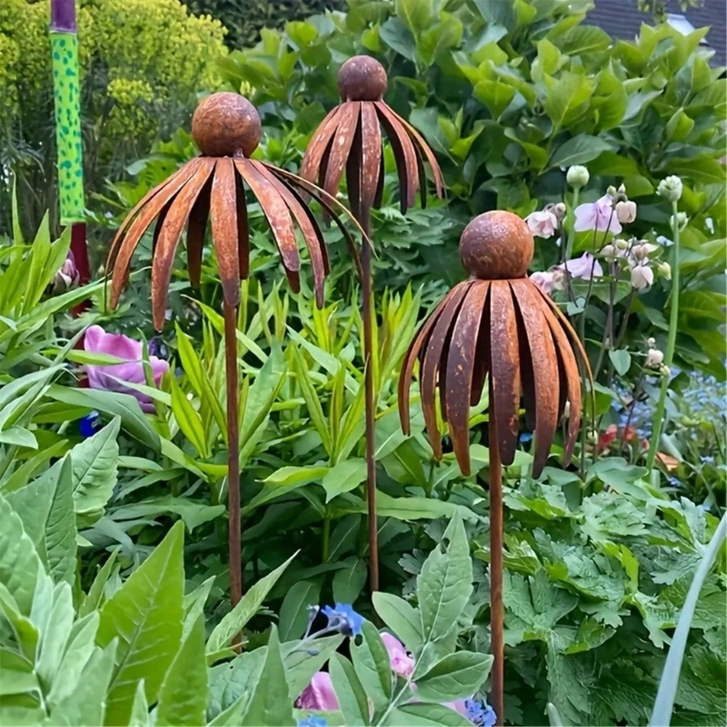  Durability Metal Echinacea Plant Sculpture Garden Stake Easy Soil Installation